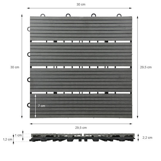 ECD Germany Terrassendiele für Gartenboden aus WPC 30x30cm 1Stück