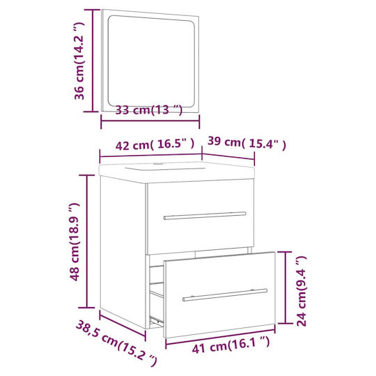 vidaXL Countertop with Sink L41xW38.5xH48cm White