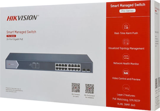 Hikvision DS-3E1518P-SI Managed L2 PoE+ Switch με 16 Θύρες Gigabit (1Gbps) Ethernet και 2 SFP Θύρες