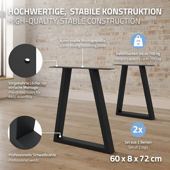 ECD Germany Metallisches Möbelbein Für Tisch Beistelltisch Büro 60x72cm Schwarze