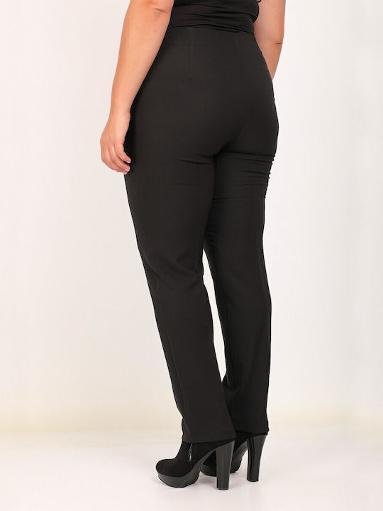 Women's Fabric Trousers Straight Line Black