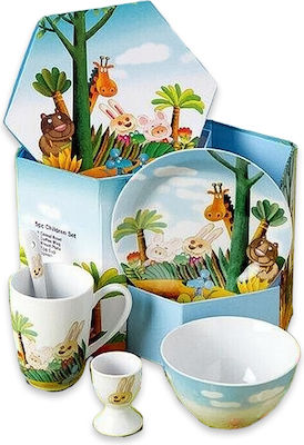 Cryspo Trio Feeding Set Zoo made of Porcelain Multicolour 5pcs