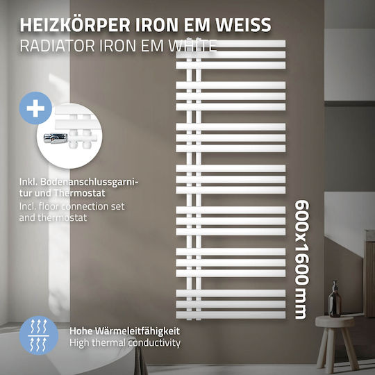 ECD Germany Iron Em Релса за кърпи за Баня 1600x600 Бяла