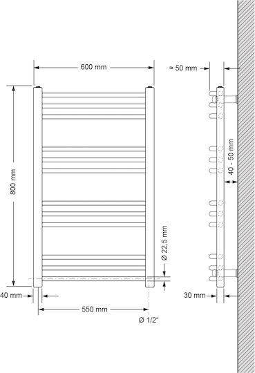 ECD Germany Релса за кърпи за Баня 800x600 Бяла
