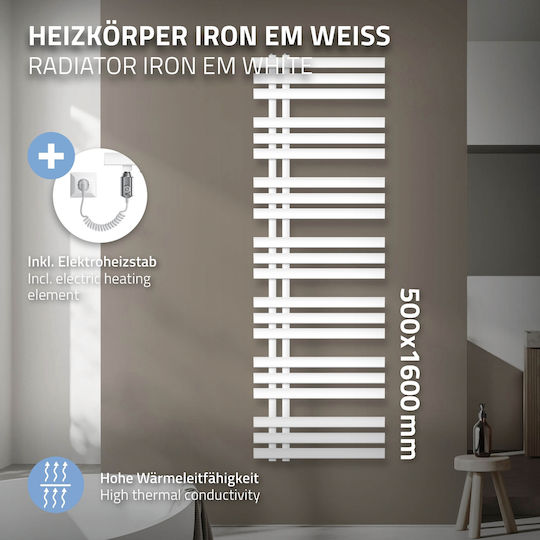 ECD Germany Iron Em Elektrischer Handtuchhalter 1200W 160x50cm Weiß