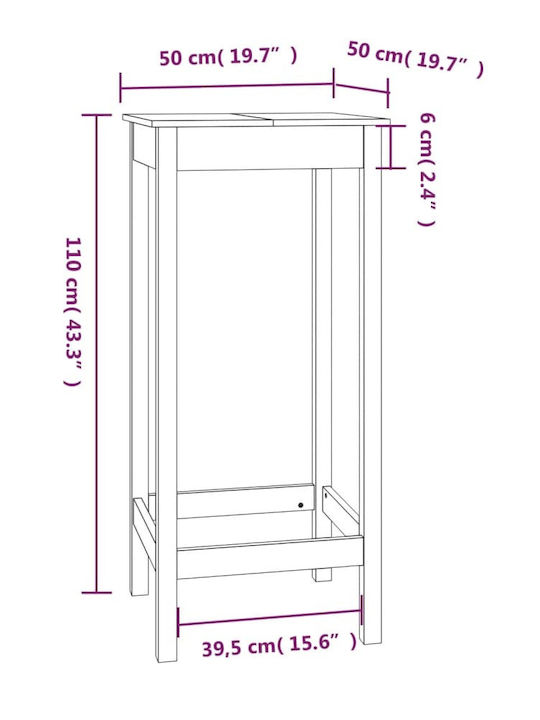Бар Масa от Масивно Дърво 50x50x110 см