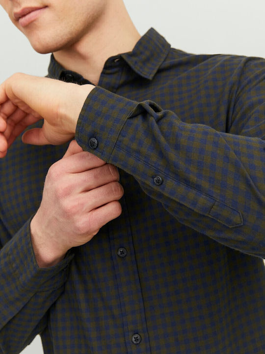 Long-sleeved Cotton Shirt Checked FOREST NIGHT