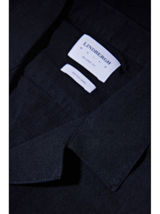 Short Sleeve Linen Shirt in Wide Line Black
