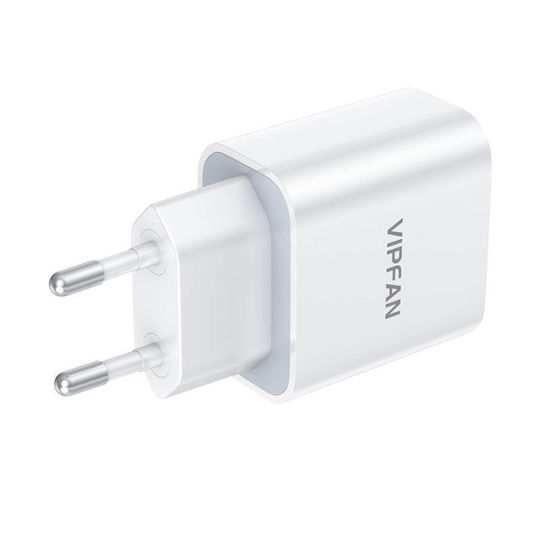 Vipfan Φορτιστής με Θύρα USB-C και Καλώδιο USB-C - USB-C 20W Quick Charge 3.0 Λευκός (E04)