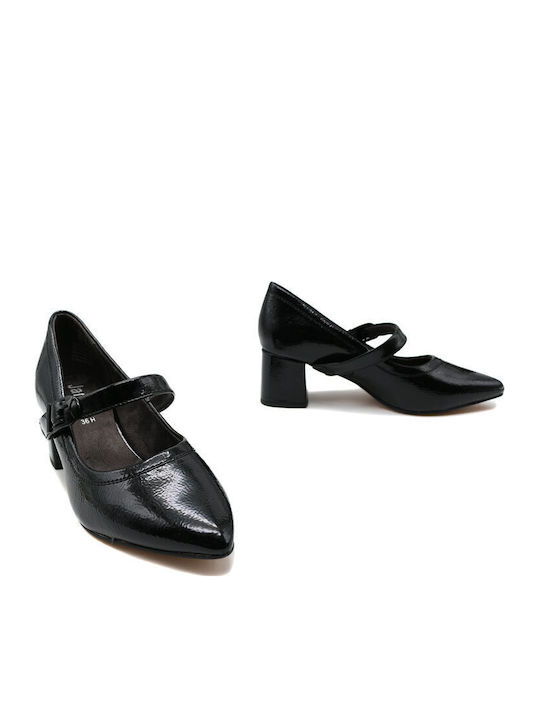 Patent Leather Black Heels with Strap
