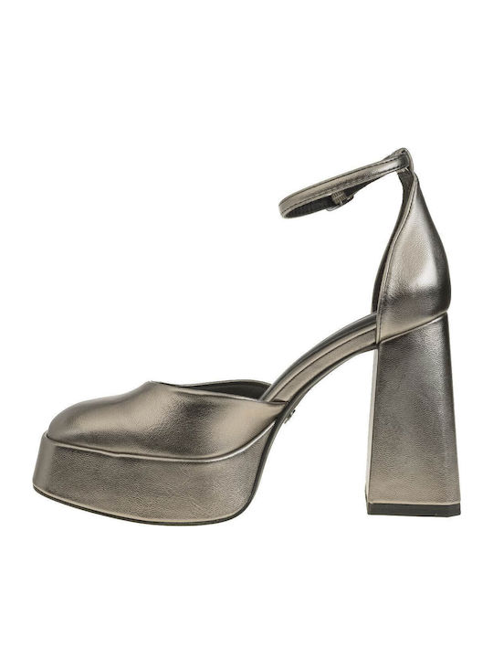 Pumps mit Riemen & Chunky Hochhackige Silber