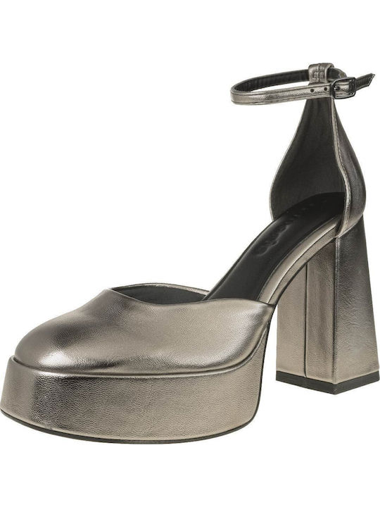 Pumps mit Riemen & Chunky Hochhackige Silber