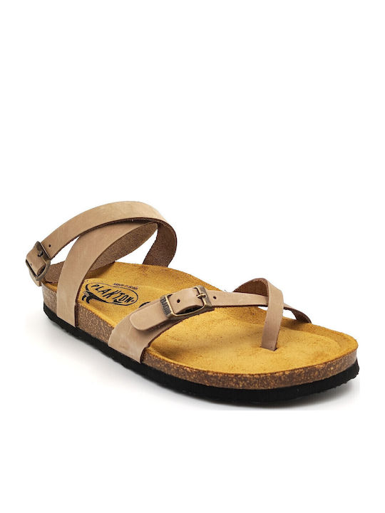 Bankog Leather Women's Flat Sandals Anatomic with Strap Taupe