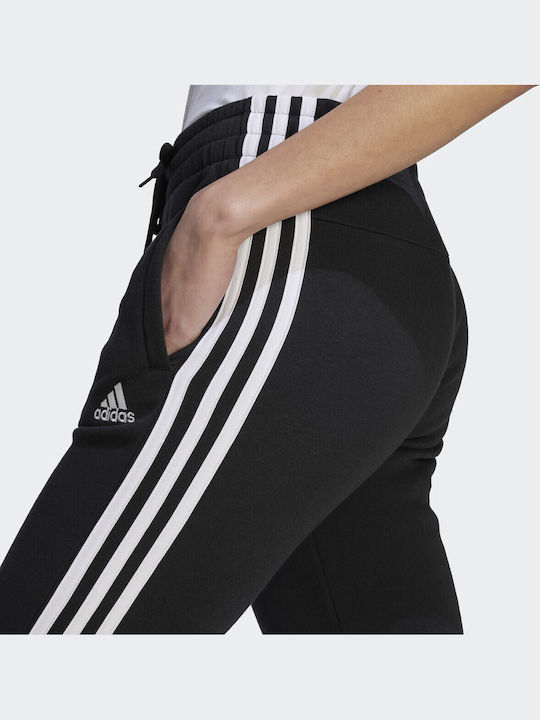 Essentials 3-Stripes Pantaloni Trening Dama Cu Elastic Fleece Negru