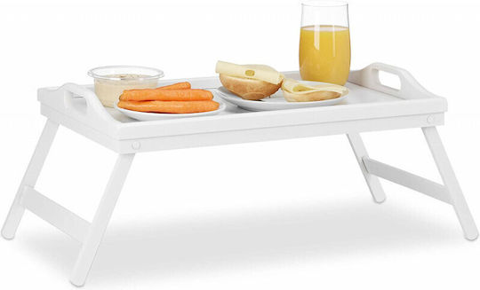 Relaxdays Bamboo Rectangular Bed Tray made of Bamboo with Handles in White Color 22x30x22cm 10023232 1pcs