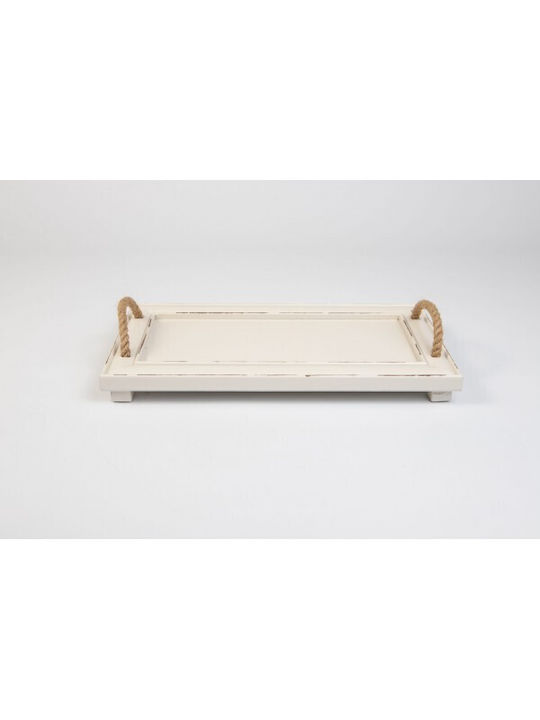 Korres Craft Holz Rechteckig Serviertablett mit Griffen in Weiß Farbe 19.6x36cm 236-603-63 1Stück