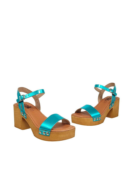 Leather Women's Sandals Turquoise