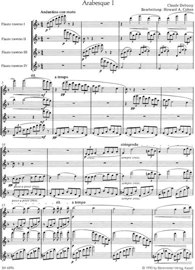 Barenreiter Debussy - Deux Arabesques 4 Flutes за Вятърни инструменти