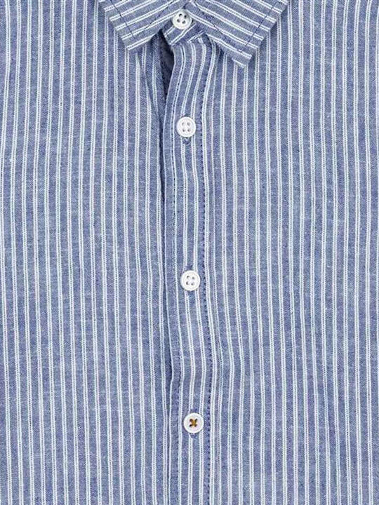 Kids Striped Shirt Long Sleeve Linen Light Blue