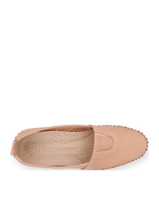 Leather Women's Moccasins in Beige Color