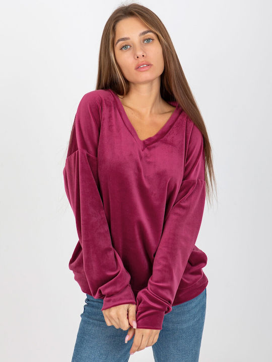 Rue Paris Women's Blouse Velvet Long Sleeve Purple