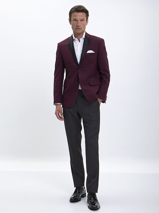 HD x Vardas Tuxedo Slim Fit Jacket in Burgundy