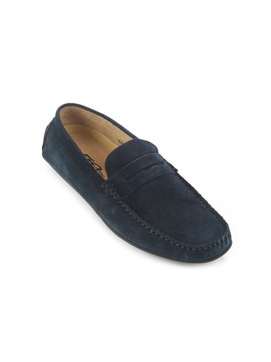 Fshoes Men's Leather Moccasins Blue