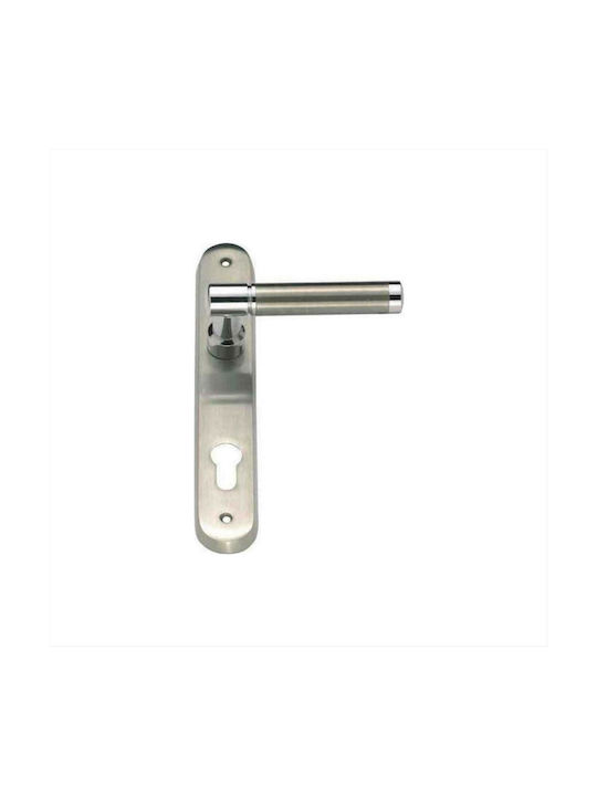 Zogometal Lever Front Door with Plate Right 161 (Center Distance 75mm) Silver