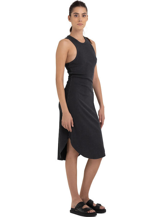 Replay Sommer Midi Kleid Schwarz