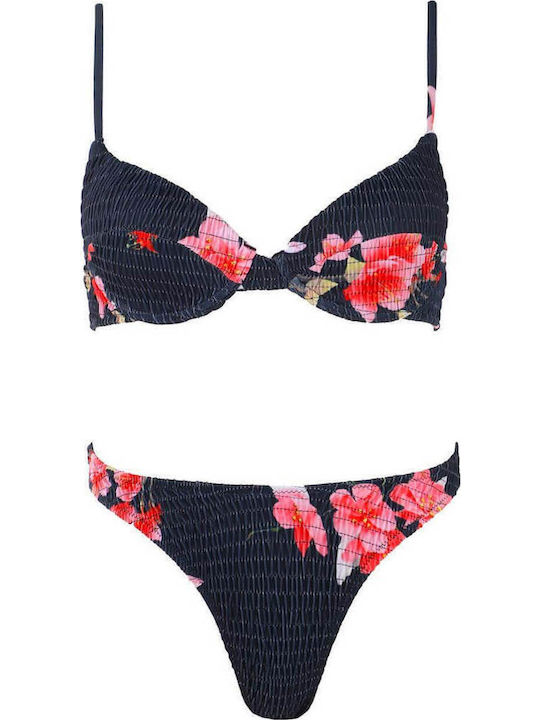 Underwire Bikini Set Bra & Brazil Bottom Gigi with Adjustable Straps Blue