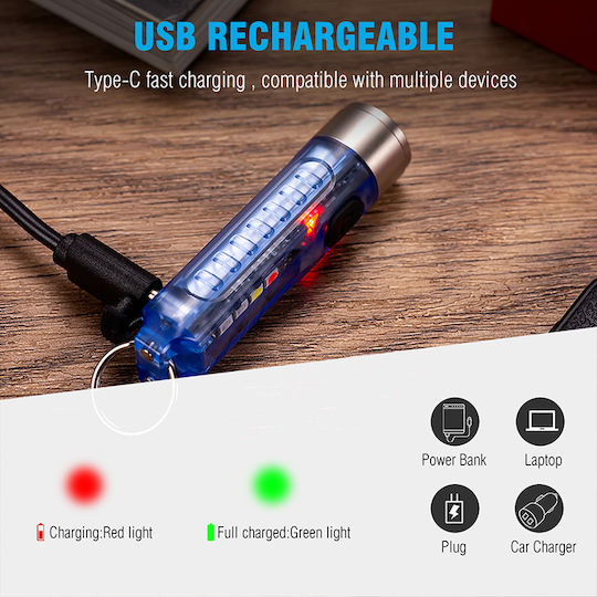 Invictus Rechargeable Keychain Flashlight LED IP65 with Maximum Brightness 400lm Blue