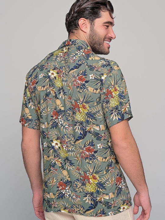 Dash&Dot Men's Shirt Short Sleeve Floral Khaki