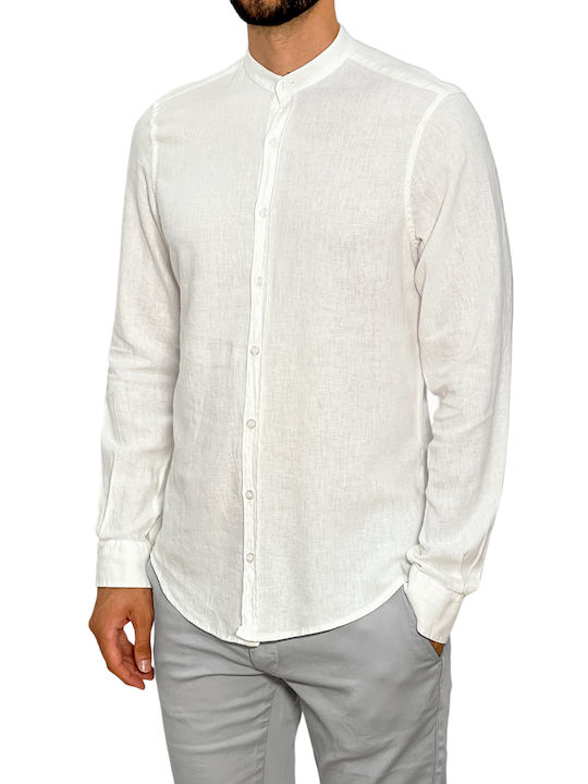 3Guys Men's Shirt Long Sleeve Linen White