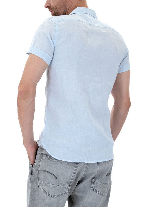 Short-sleeved Linen Shirt Light Blue