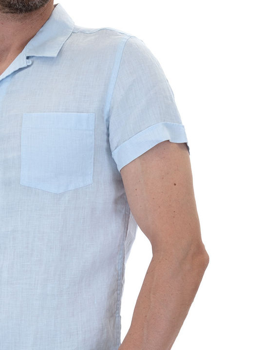 Short-sleeved Linen Shirt Light Blue