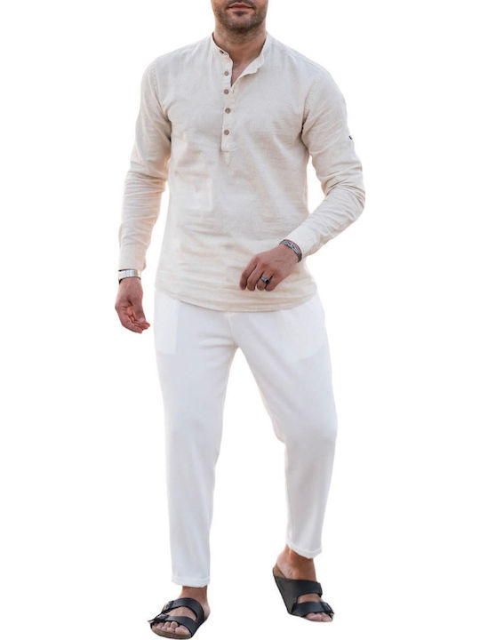 Long-sleeved Linen Shirt Beige