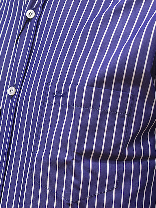 Long-sleeved Cotton Shirt Striped Navy Blue