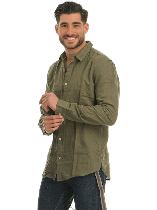 Posh Men's Shirt Long Sleeve Linen Khaki