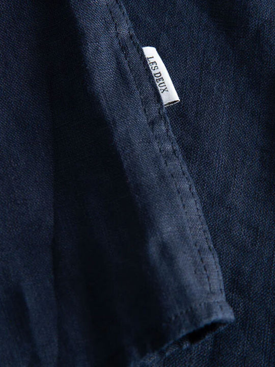 Short-sleeved Linen Shirt Navy Blue