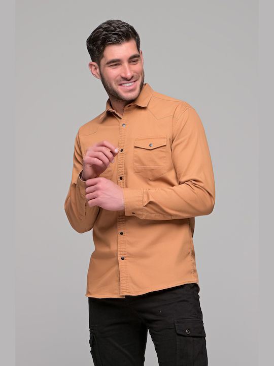 Ben Tailor Men's Shirt with Long Sleeves Slim Fit Brown -ΤΑΜΠΑ