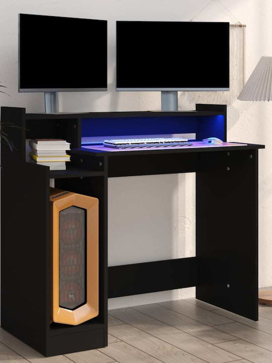 Γραφείο Υπολογιστή Ξύλινο Μαύρο με LED & USB θύρες 97x45x90εκ.