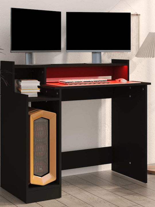 Γραφείο Υπολογιστή Ξύλινο Μαύρο με LED & USB θύρες 97x45x90εκ.