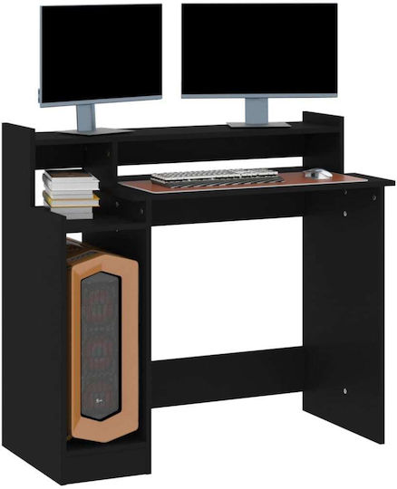 Computer Büro Holz Schwarz mit LED & USB-Anschlüssen 97x45x90cm