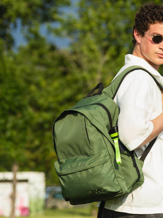 Monochrome Double School Backpack with 2 Central Pockets for Junior High-High School with Water Bottle Holder Olive Green 25 Litres 32 x 19 x 42 cm