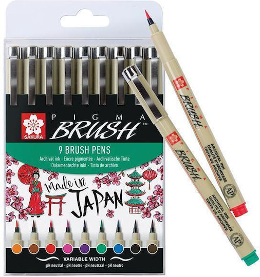 Sakura Pigma Brush Design Markers 0.5mm Multicolour 9pcs