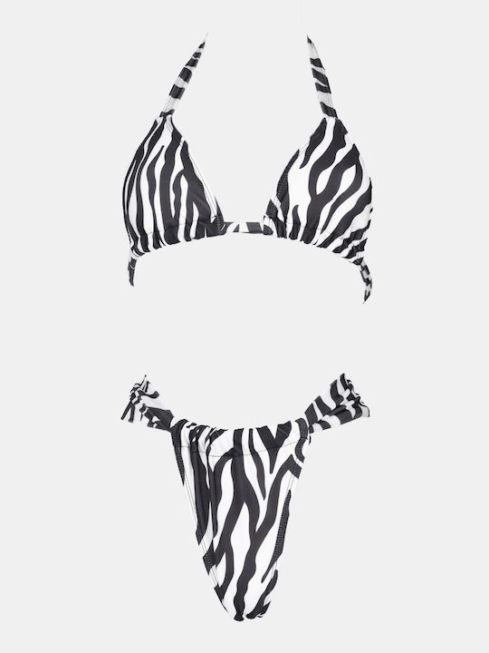 Set Bikini Dreieck mit Abnehmbarer Verstärkung & Brasilien Hohe Taille Weiß