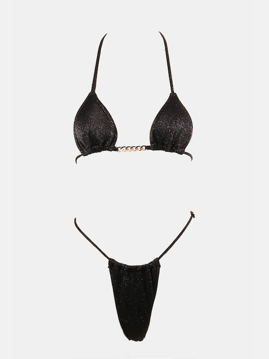 Bikini Set Triangle Top & Slip Bottom Black