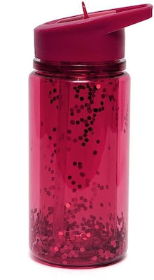 Petit Monkey Πλαστικό Παγούρι με Καλαμάκι Glitter Red 300ml