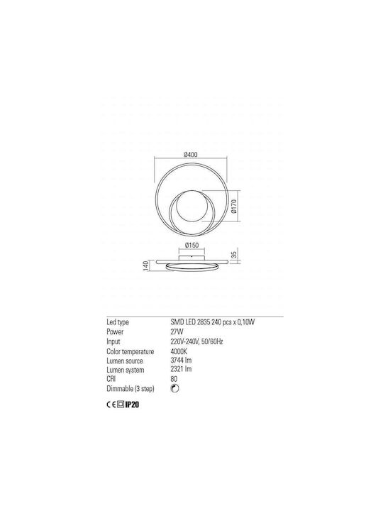 Redo Group Torsion Modern Metal Ceiling Light with Integrated LED 40pcs White