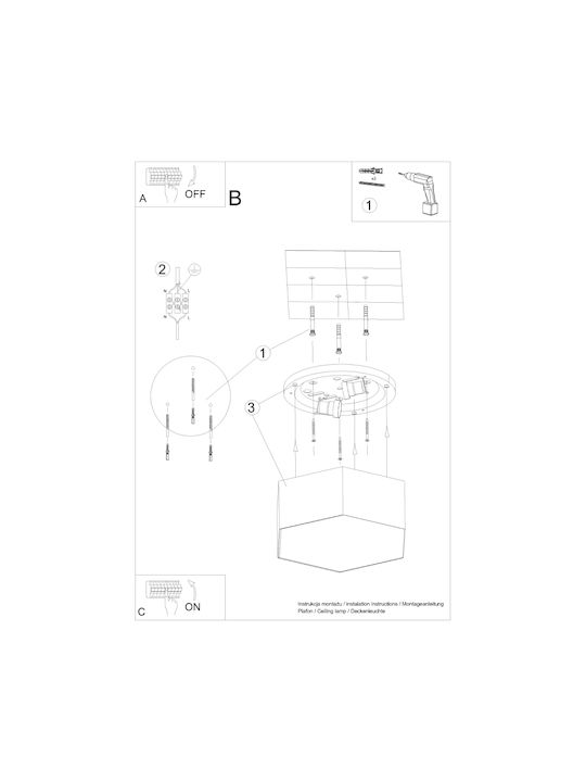 Sollux Sunde Classic Plastic Ceiling Light with Socket E27 30.5pcs Black